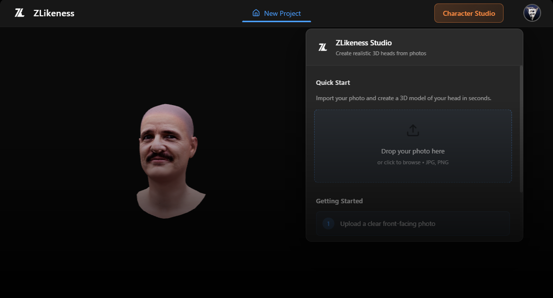 ZLikeness Studio 3D Reconstruction Interface Preview